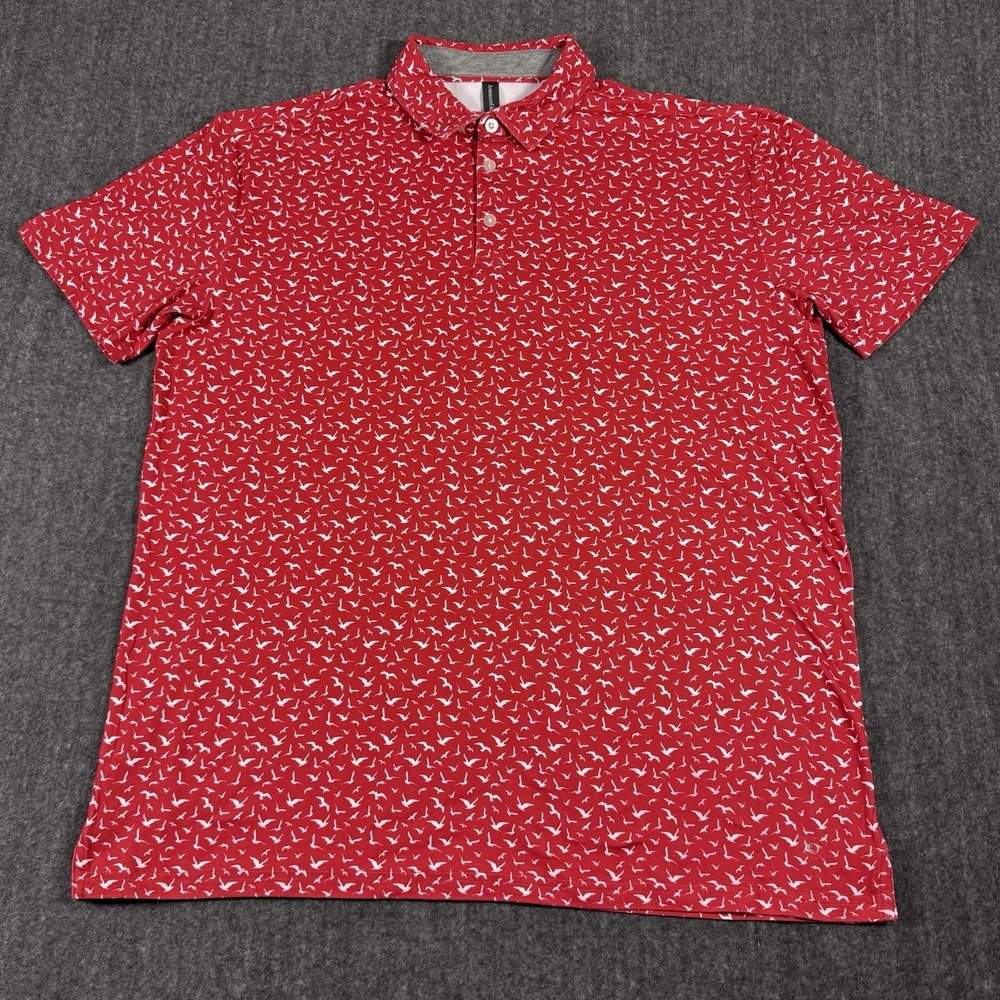 AndersonOrd Men's XL Golf Polo Red Bird Print Performance Stretch Shirt